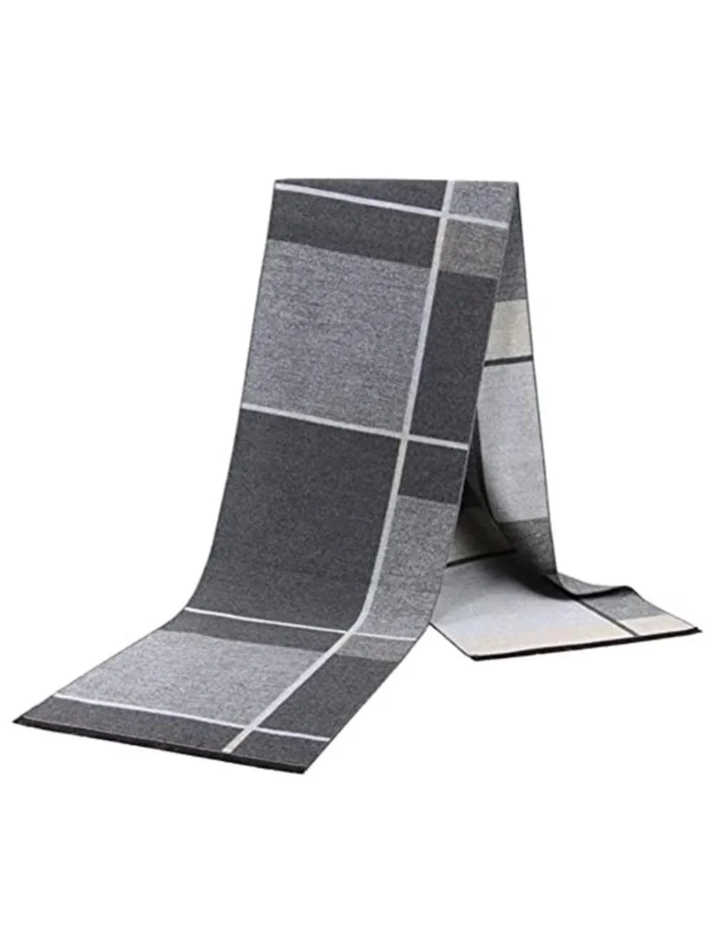 2 Packs Men's Cashmere Feel  Scarf for Winter, Black Grey Plaid